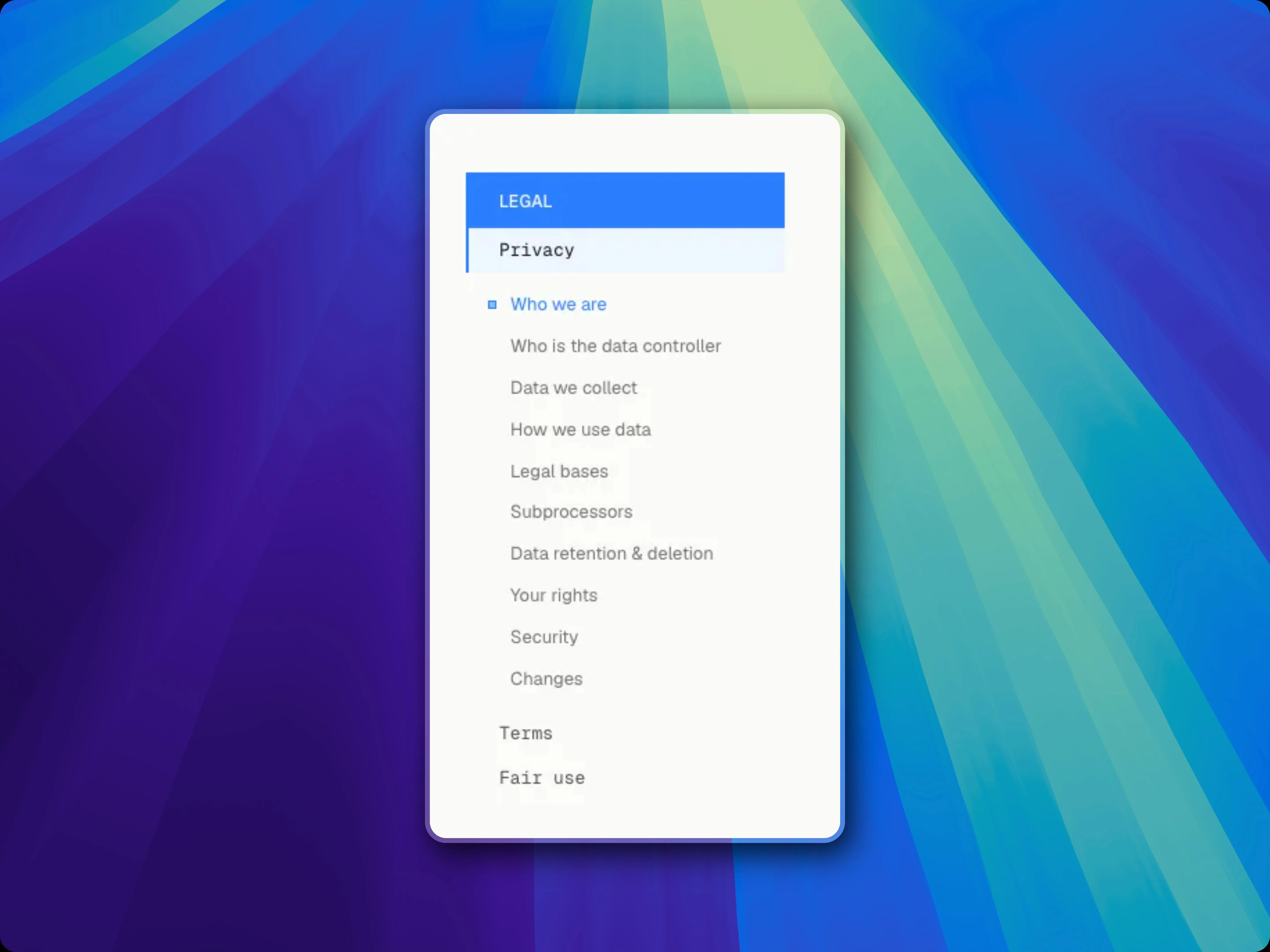 Legal product sidebar