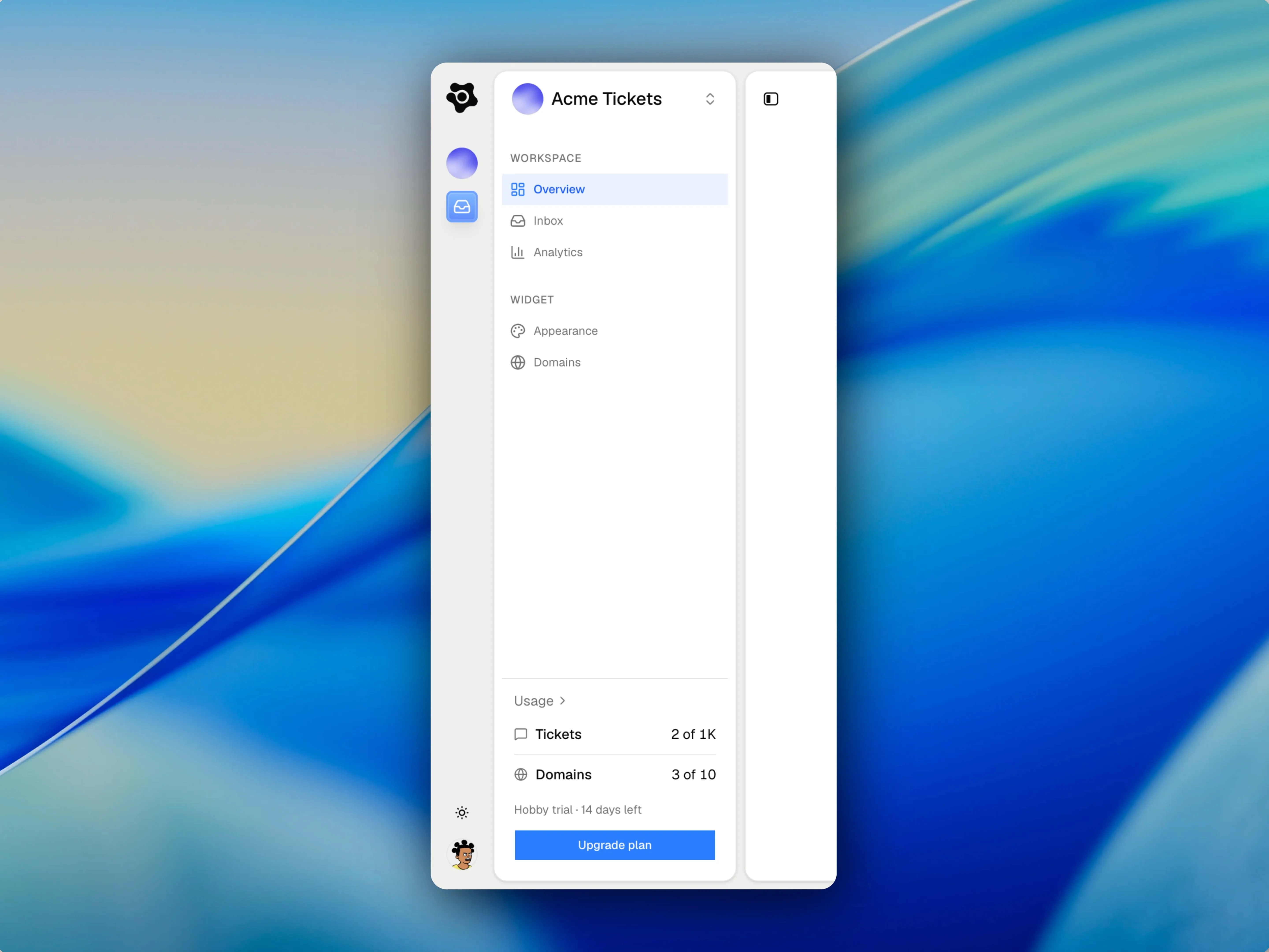 Customer-support application sidebar